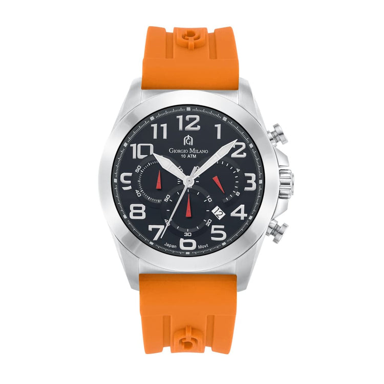 SAVIO 2.0 (Black/Orange) Giorgio Milano Watches silver mans watch body black dial orange custom rubber strap