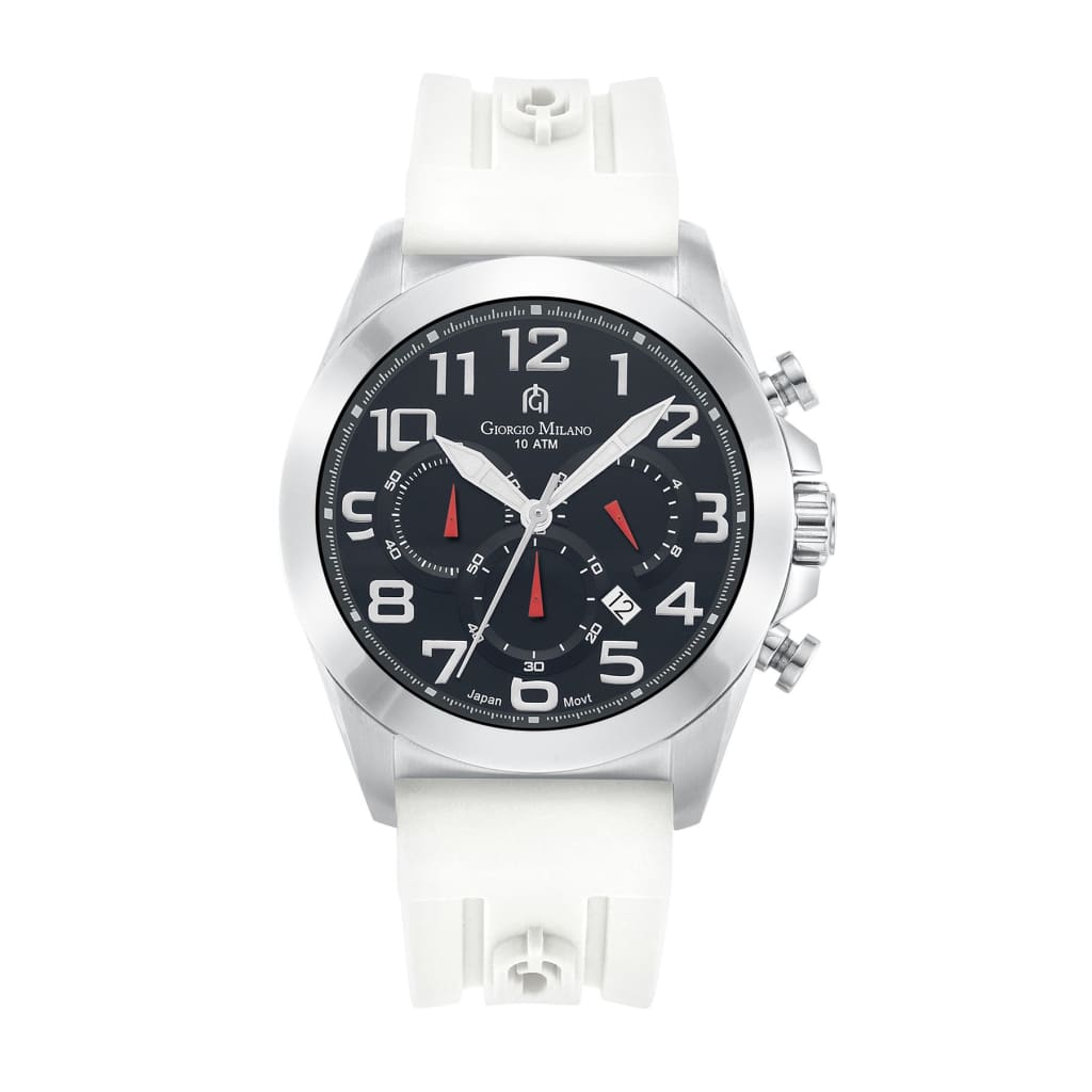 SAVIO 2.0 (Black/Silver) black dial mens chronograph white custom rubber strap