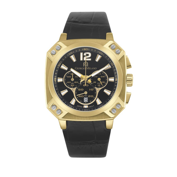 TEMPO (Gold/Black) mens chronograph elegant black strap and dial w gold case and accents