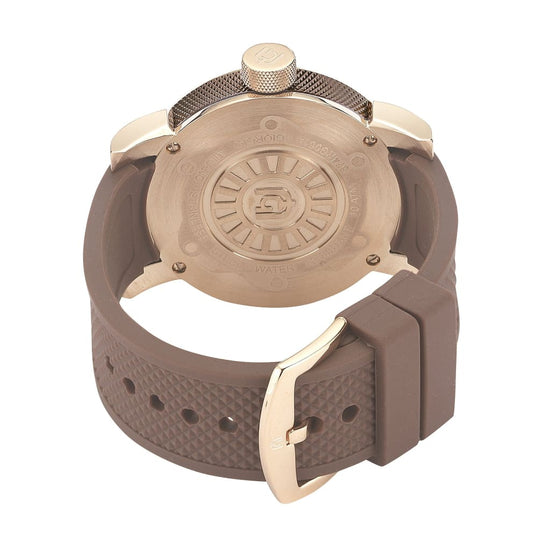 VINCENZO-874 rear view rich brown strap and watch body rose gold crown button and buckle 