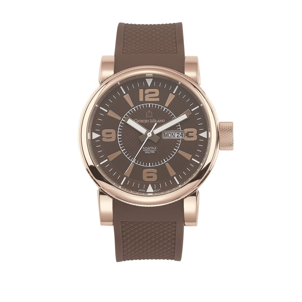 VINCENZO-874 (Rose Gold/Brown/Brown) rich brown face strap rose gold accents bezel 