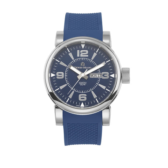 VINCENZO-874 (Silver/Blue/Blue) Giorgio Milano Watches blue watch face and strap silver analog dial and buttons